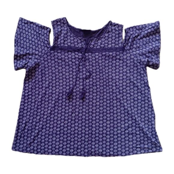 Catherines Tops - Catherines Top Womens 2X Purple Cold Shoulder Embroidered Cotton casual beachy